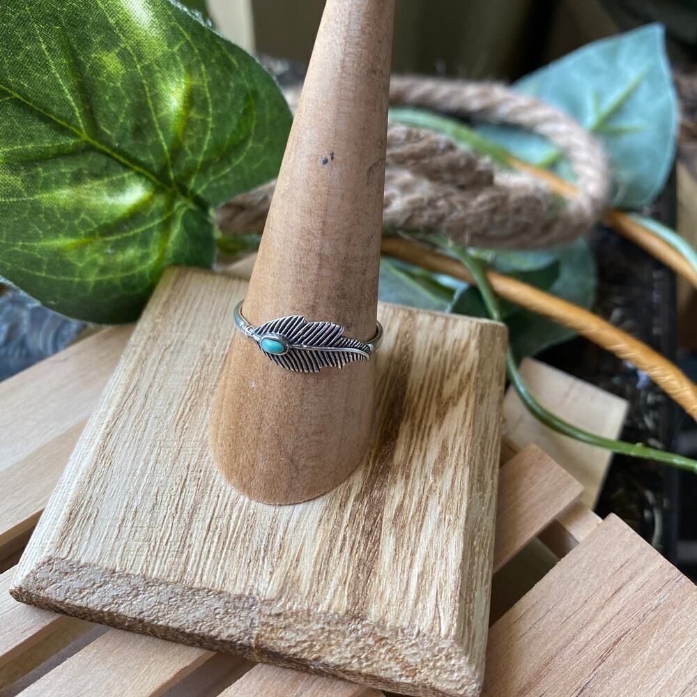 Turquoise Sterling Silver Feather Ring - Picture 2 of 7